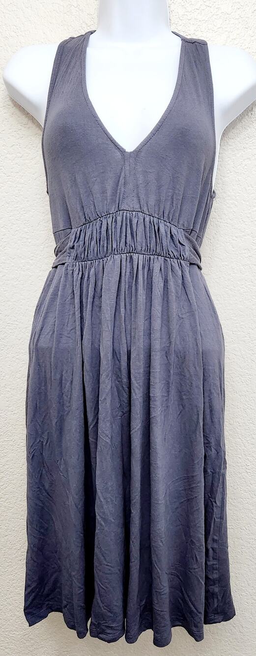 Trulli Gray V Neck Sleeveless Pleated Front Mini Dress Small Tie Back Flowy Soft